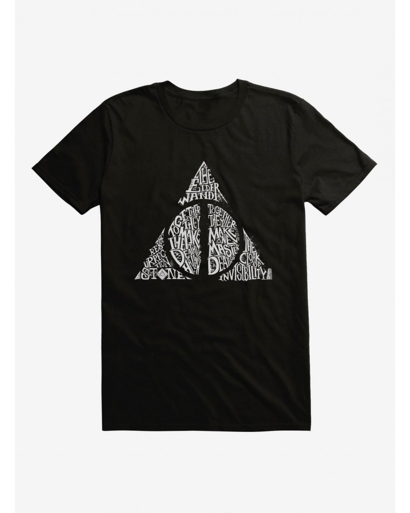 Harry Potter Deathly Hallows Symbol Words Extra Soft T-Shirt $9.33 T-Shirts