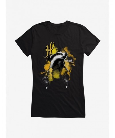 Harry Potter Hufflepuff Paint Splatter Girls T-Shirt $8.17 T-Shirts