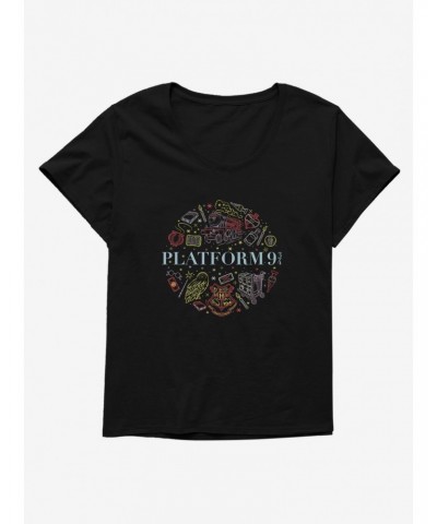 Harry Potter Sketched Platform 9 3/4 Icons Girls T-Shirt Plus Size $10.87 T-Shirts