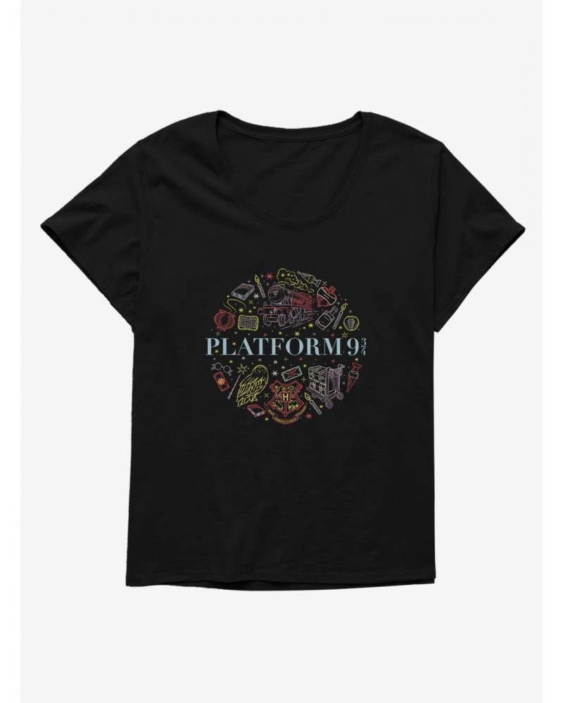 Harry Potter Sketched Platform 9 3/4 Icons Girls T-Shirt Plus Size $10.87 T-Shirts