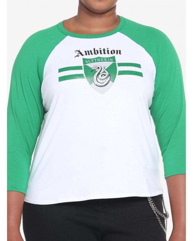 Harry Potter Slytherin Varsity Girls Crop Raglan T-Shirt Plus Size $5.76 T-Shirts