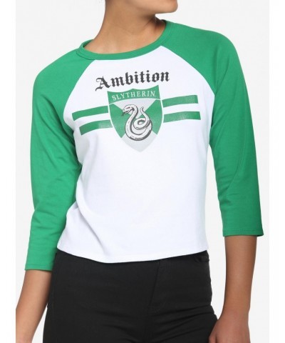 Harry Potter Slytherin Varsity Girls Crop Raglan T-Shirt $6.50 T-Shirts