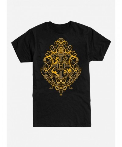 Harry Potter Hogwarts Shield Yellow Outline T-Shirt $6.50 T-Shirts