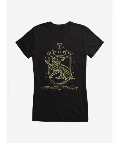 Hary Potter Hufflepuff Sketch Shield Girls T-Shirt $5.98 T-Shirts