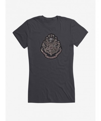 Harry Potter Grayscale Hogwarts Crest Girls T-Shirt $9.56 T-Shirts