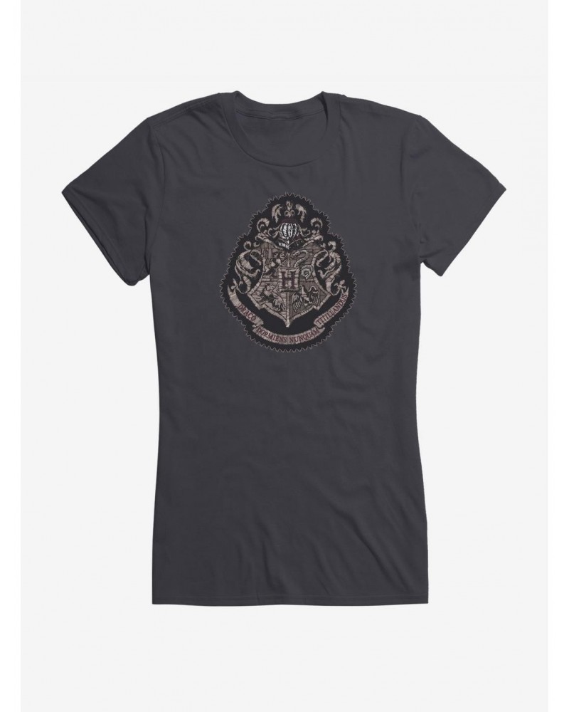 Harry Potter Grayscale Hogwarts Crest Girls T-Shirt $9.56 T-Shirts